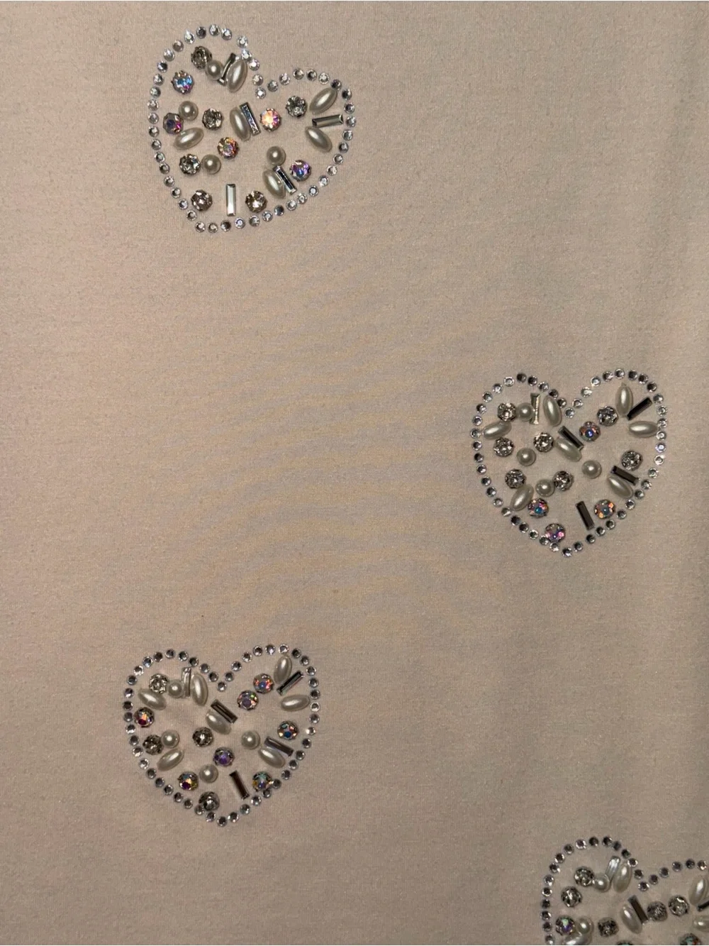Cream Short Sleeve Tee with Beaded Hearts